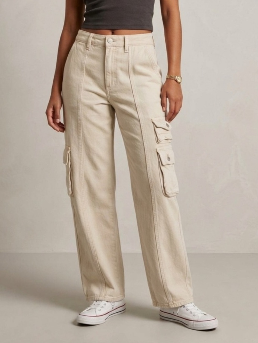 Abercrombie & Fitch The Loose High Rise Cargo Women's Cargo Pants Cream Size 2